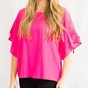 Umgee Hot Pink Ruffle Sleeve Top